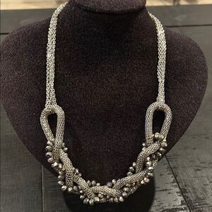 Sofia Vergara Mesh Silver Braided Necklace with Bead Accents​